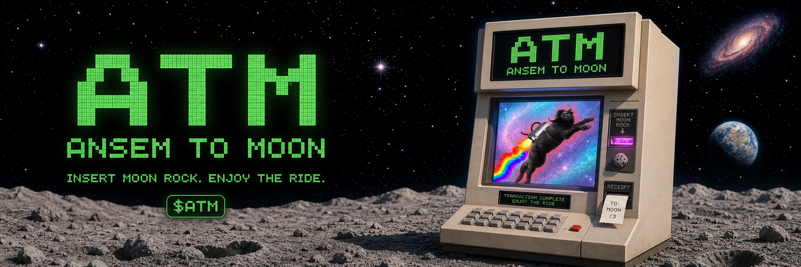 Retro lunar ATM displaying Ansem's rocket-powered black bull